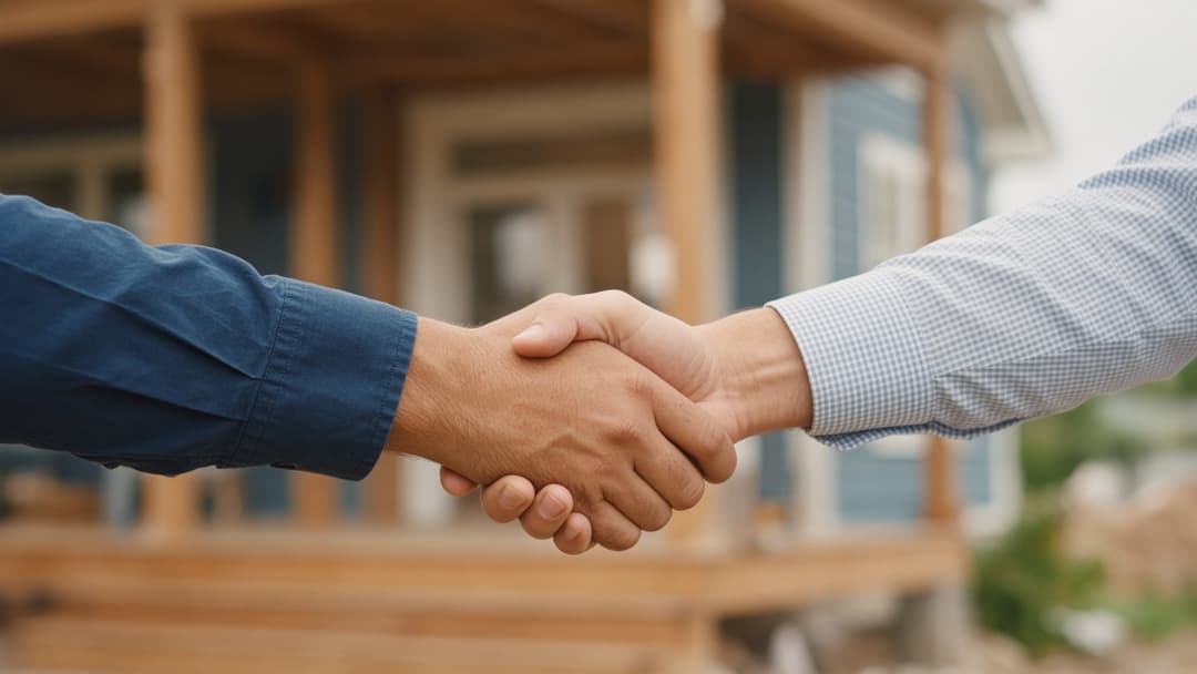 Homeowner and contractor handshake on a remodeling project